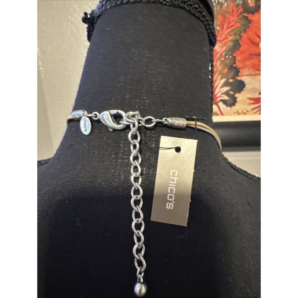 Chicos Faux Ivory Crescent Pendant Silver Tone 21" Long Statement Necklace NEW - Picture 6 of 15
